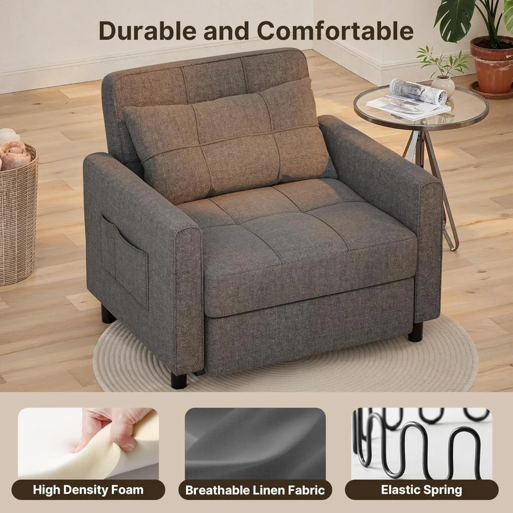 Convertible 3-in-1 Sofa Bed Chair, Pullout Single Sleeper with Adjustable Backrest, Spacious Multifunctional Furniture for Comfo