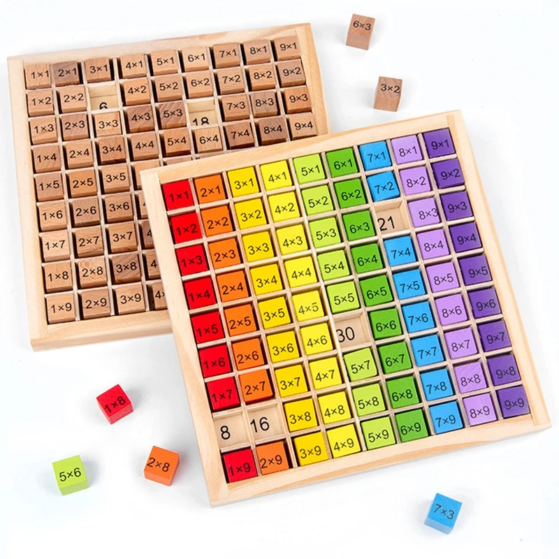 Wooden Multiplication Board Game 81 Cubes Blocks Montessori 9*9 Times Table Tray with Answers Preschool Learning Toys Gift