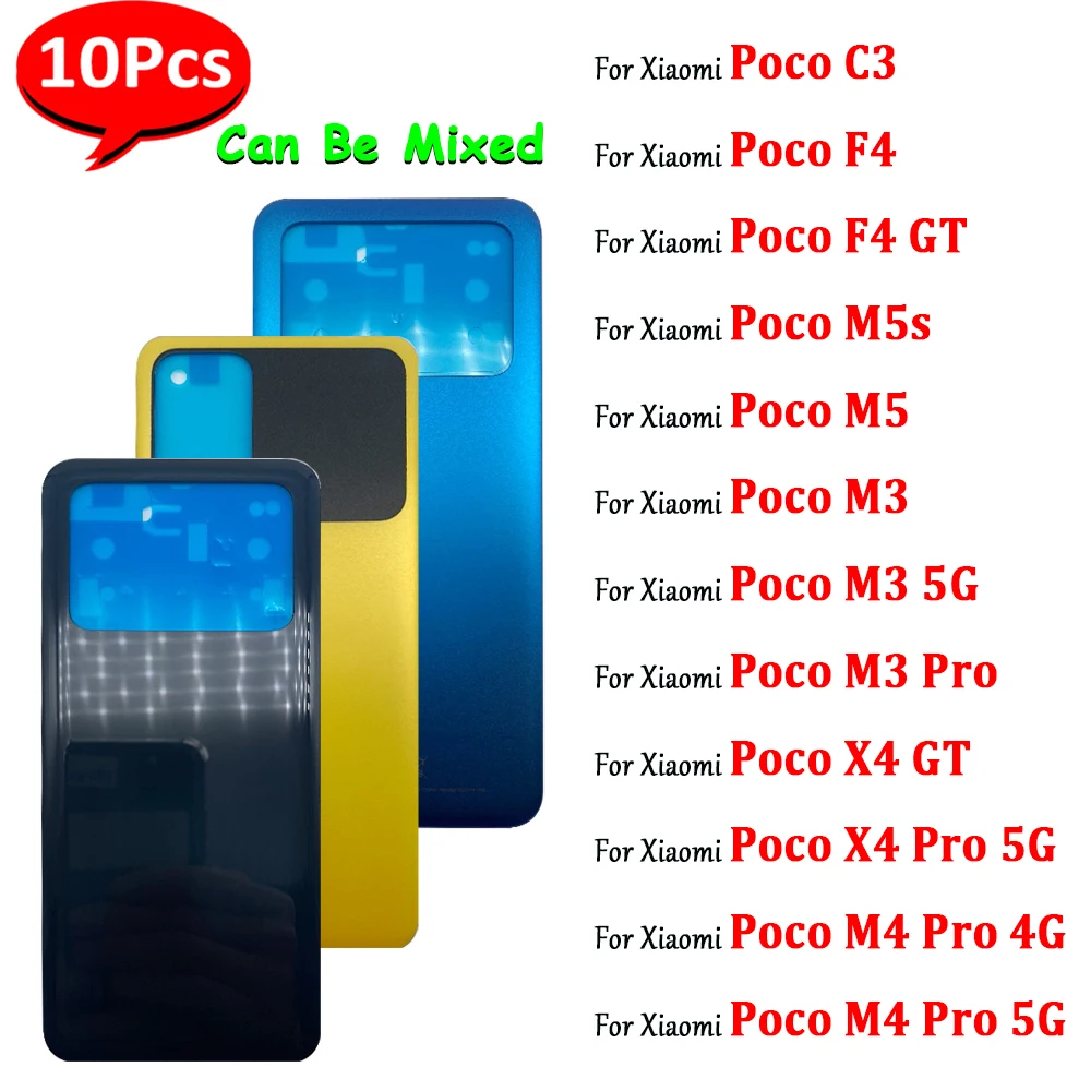 

10Pcs，NEW Battery Back Cover Rear Door Replacement Phone Housing Case For Xiaomi Mi Poco C3 F4 GT M5S M3 M4 X4 Pro 4G M3 5G M5