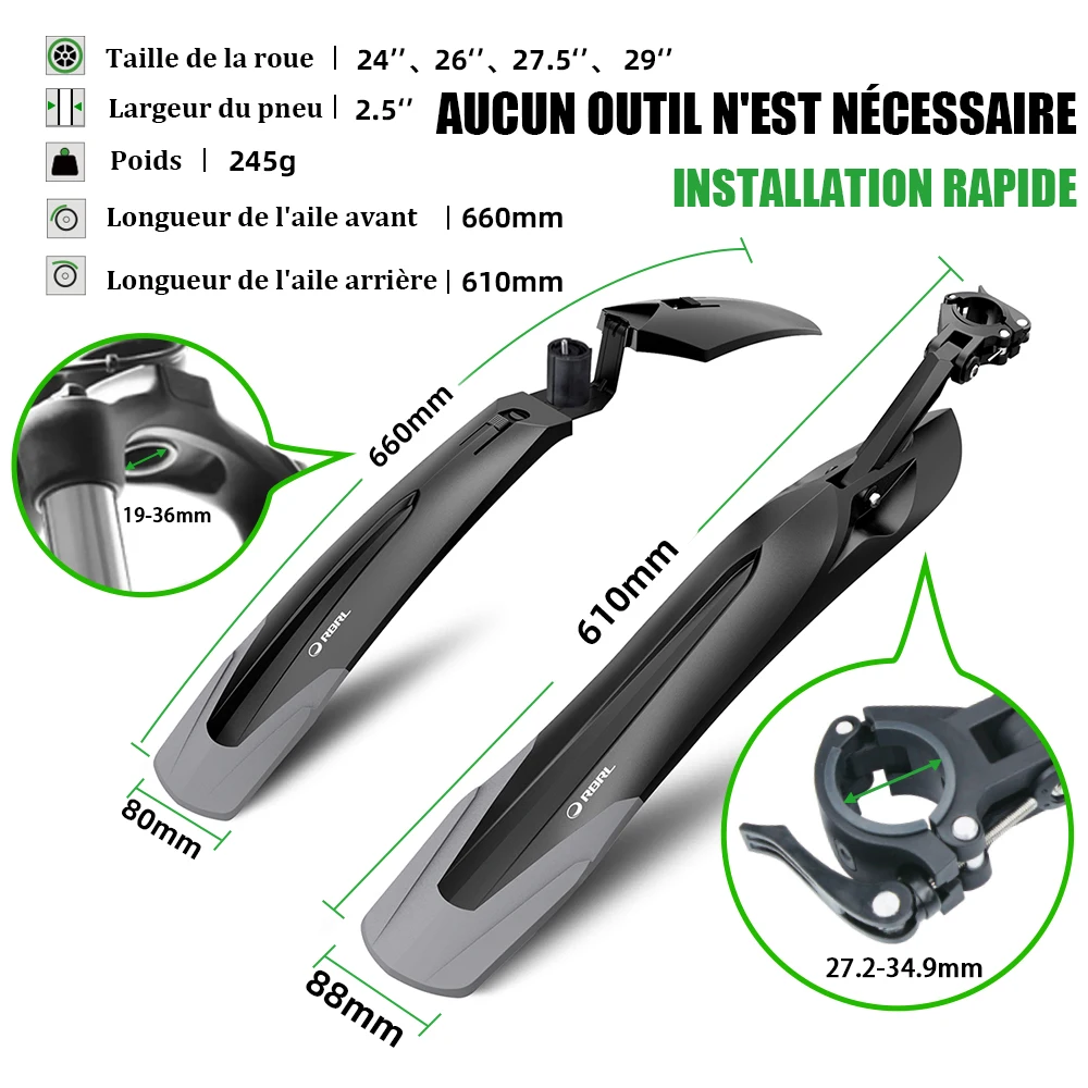 Garde-boue VTT Avant Et Arrière - Protection Contre La Boue Et L'Eau - Pour Roues 24 26 27,5 Pouces - Montage Rapide