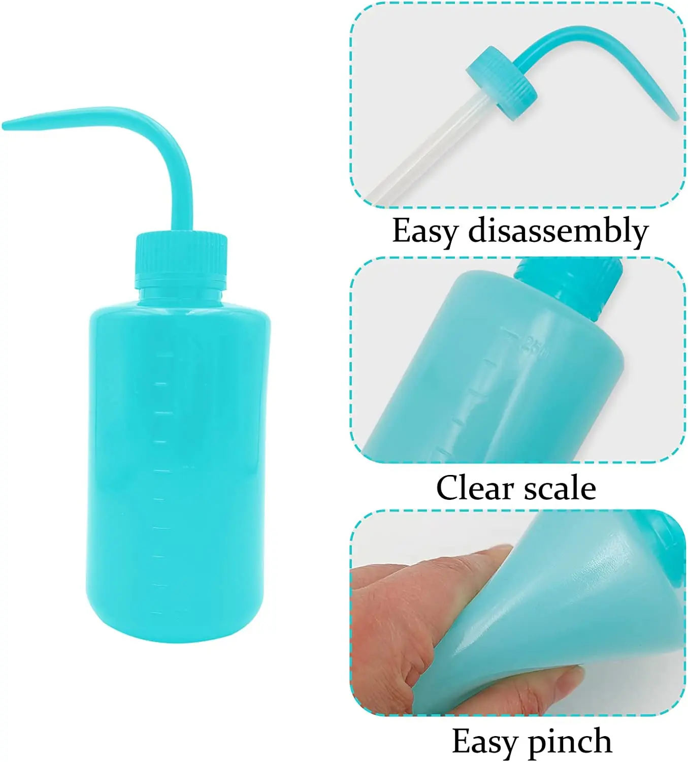 4 Bottiglie Di Sicurezza In Plastica Da 500 Ml Con Beccuccio Curvo, Etichette E Imbuti, Per Laboratorio, Tatuaggi E Giardinaggio - 3