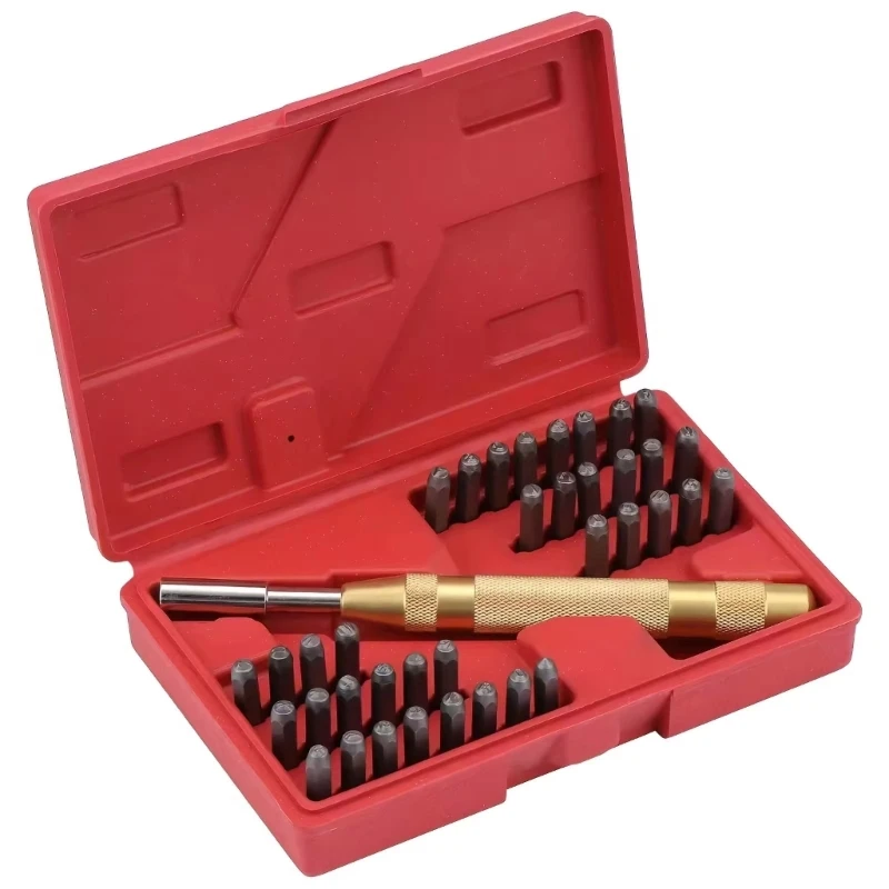 Letter and Number Stamp Punching Set with Metal Stamping Handle for Leather