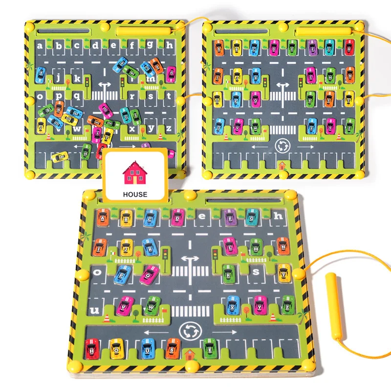Puzzle board with magnetic letters