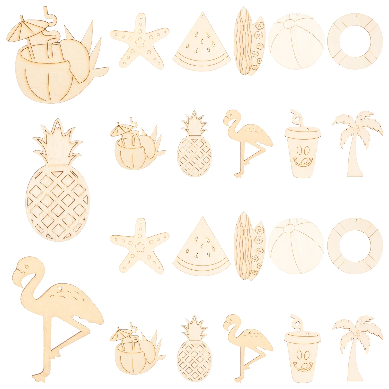 

40 Pcs Decor Unpainted DIY Wood Chips Embellishments Wooden Slices Carving Hawaiian Cutouts Unfinished Graffiti Crafts Blank