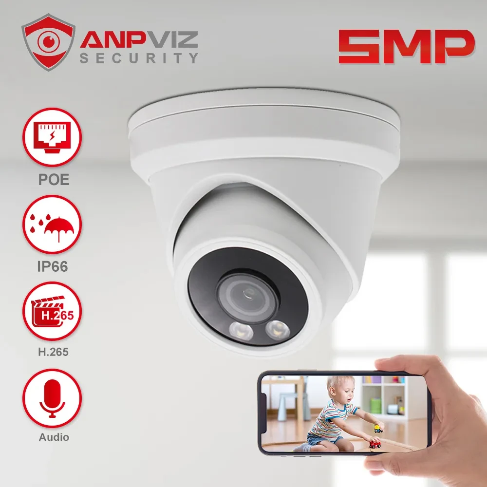 Anpviz 5MP ColorVu IP Camera Starlight POE Turret Super Color Night Vision 30m Audio IP66 2.8mm Lens NVR Compatible