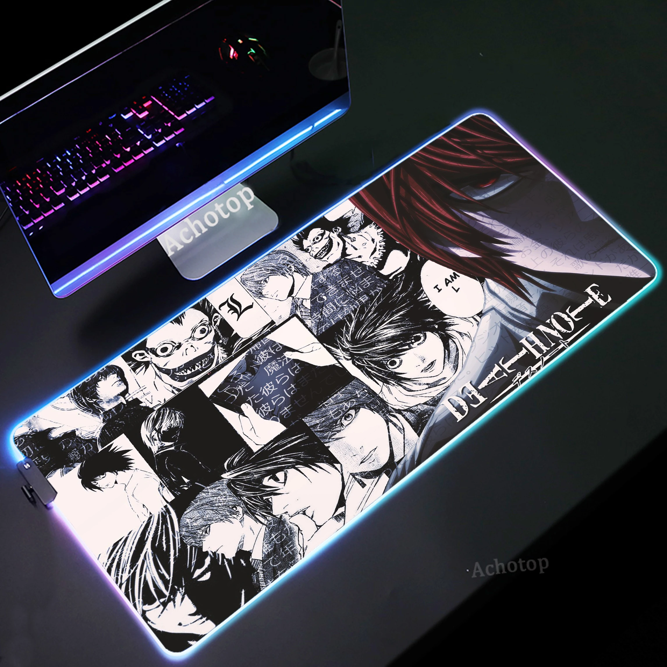 

Large RGB Mousepad Speed Keyboard Mouse Pad Death Note HD Print Gaming Mouse Mat Home Office Desk Mats LED Backlit Rubber Carpet