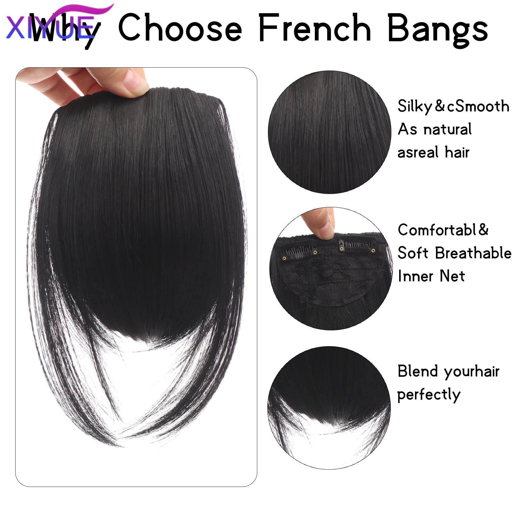 XIYUE Natural Straight Synthetic Blunt Bangs High Temperature Fiber Brown Women Clip-In Full Bangs With Fringe Of Hair 10 Inch