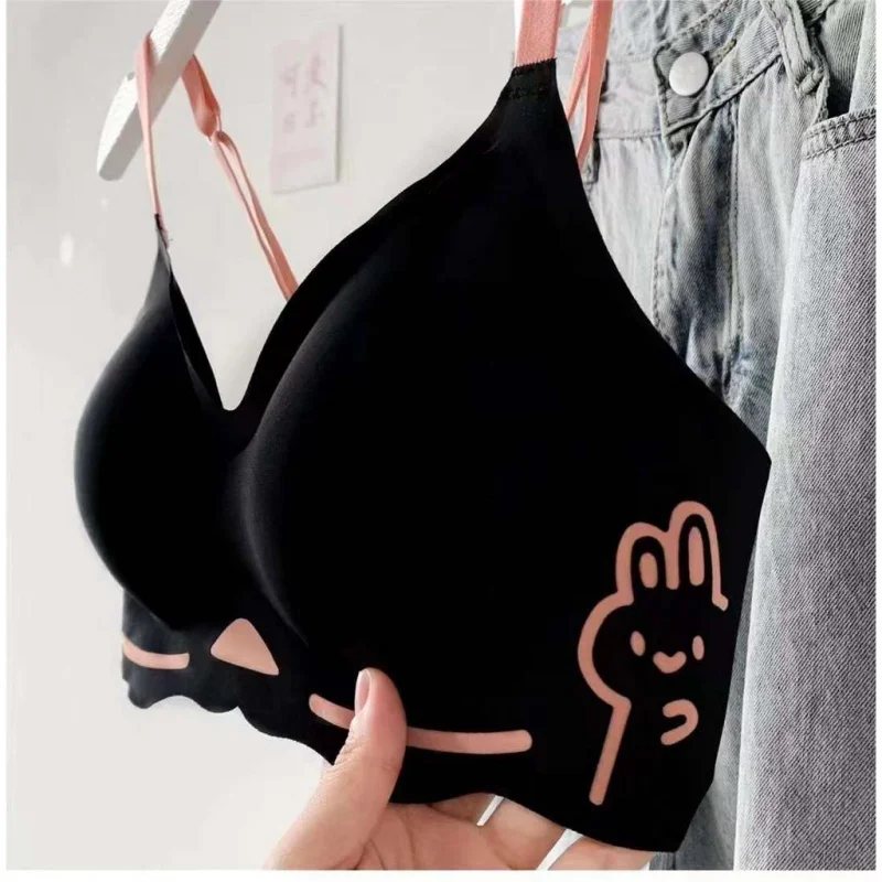 

Bunny underwear girl small chest gathered to prevent sagging upper support pair breastless steel underwire thin non-marking bra