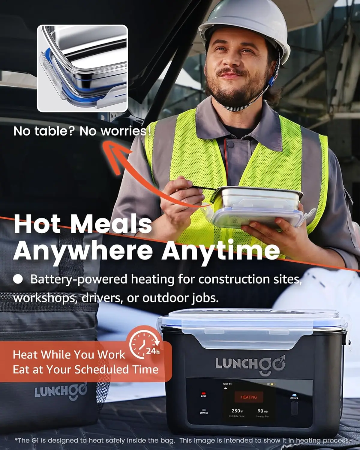 G1-standard(74 Wh), Smart Electric Heated Lunch Box – Cordless, 5 Cups 3 description