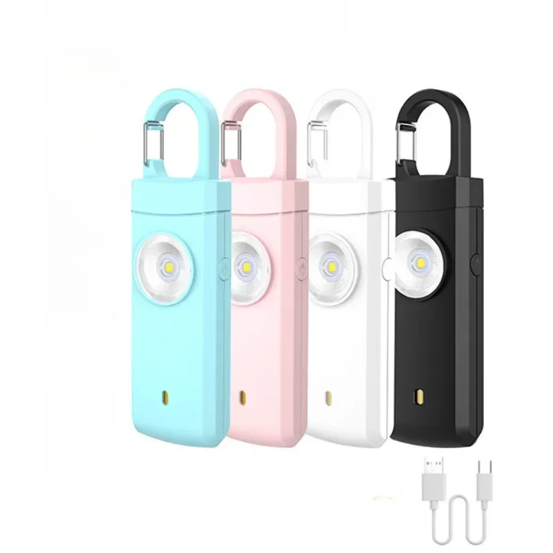 안전 경보가 있는 자기 방어 LED 손전등, USB 충전식 키체인 조명, 보호 용품, 여성 야외 경보