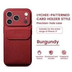 Luxury Leather Card Holder Wallet Case with Camera Protection and Shockproof Matte Finish - iPhone 12 Pro Max (Red)
