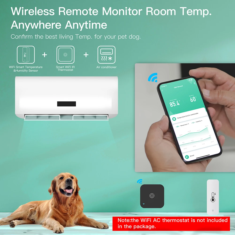 WiFi Wireless Thermometer Hygrometer Monitor Battery Powered Tuya APP