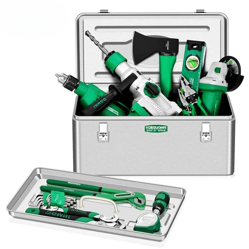Tool box Car Mounted Household Multifunctional Stainless Steel Portable Large-sized Thickened Metal Sheet Box Locking Holes 6