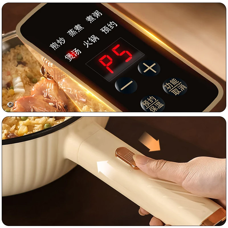 DMWD Electric Wok Non Stick Frying Pan 3.5L Electric Stir-fry Pot Stew Soup Hotpot Rice Cooking Multicooker With Food Steamer 5