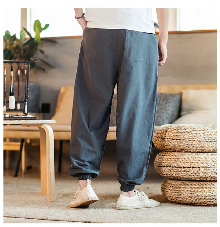 Cotton Kimono Pants Loose Harajuku Trousers Japan Men Traditional Asian Clothing Yukata Style Embroidered Harem Costume