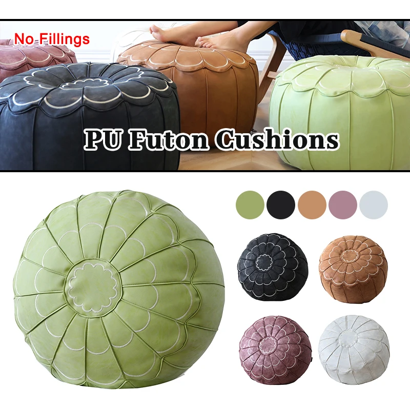 new-moroccan-pu-leather-futon-cushion-cover-flower-shaped-sofa-ottoman-tatami-cushion-cover-nordic-home-stay-round-seat-cover