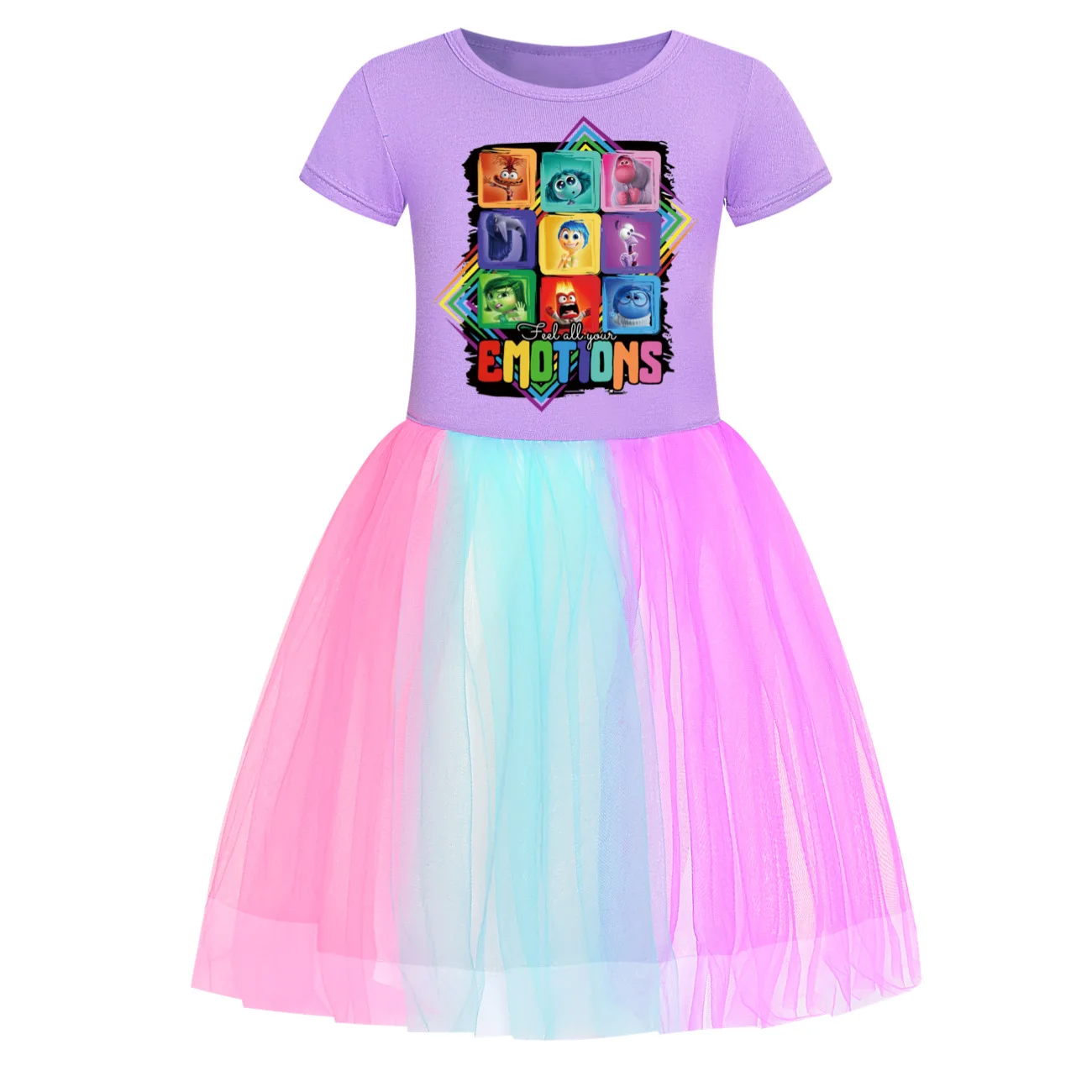 Kids Girls Dress Inside Out 2 Summer Cartoon Joy Disgust Lace Princess Vestido Dress Casual Clothes Children Birthday Party Sets