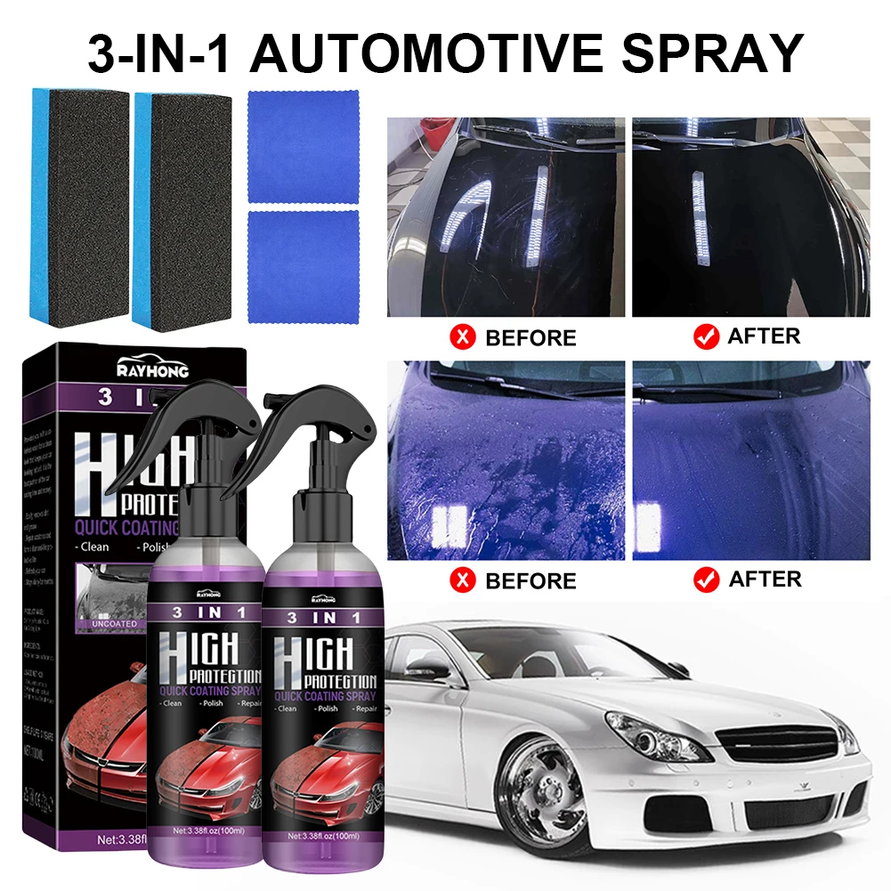2 Set 3 In 1 Polishing Spraying Wax Car Ceramic Coating Spray 100ml Car Scratch Repair Glass Hydrophobic Coating Paint Care