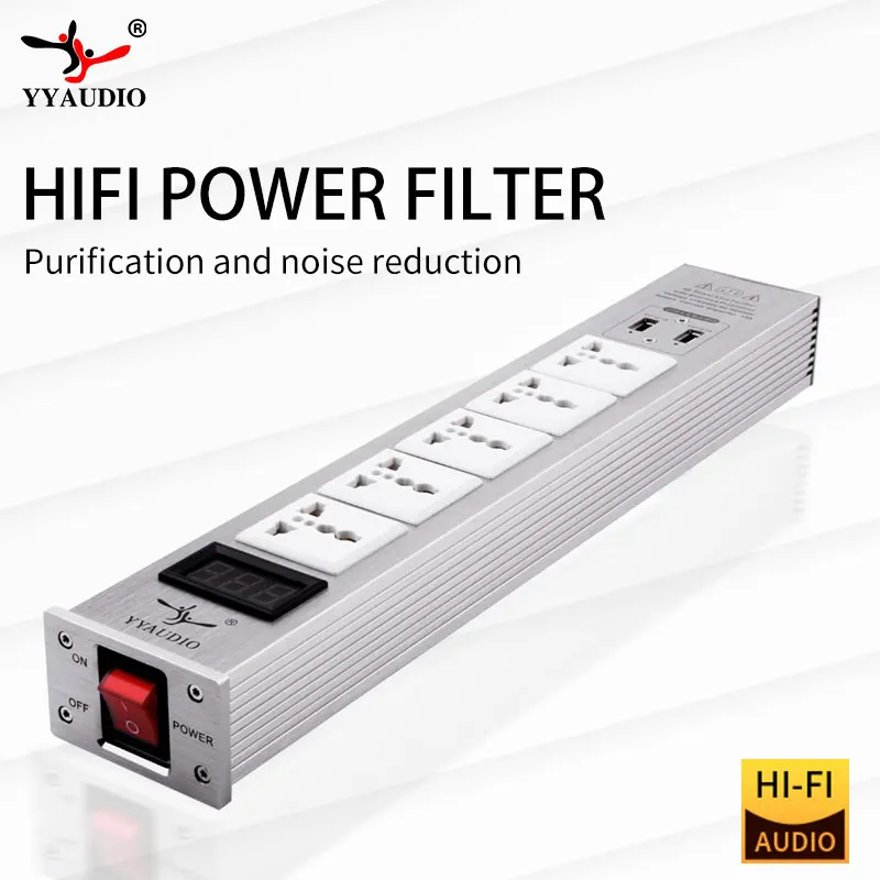 

15A 50-60KHz Hi-End Hifi 5-position AC Socket Theater Audio AC Power Filter Audio Noise Power Conditioner Power Purifie With USB