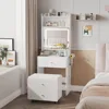 Make Up Vanity Desk with Mirror and Lights, White Vanity Table Set with Charger Station,Girls Small Vanity and Storage C 3