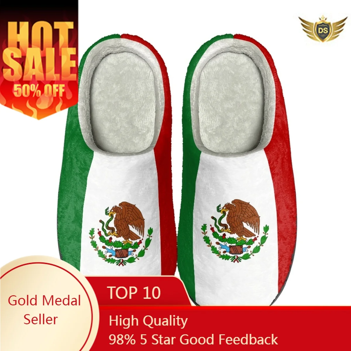 

Autumn Winter Men House Cotton Slippers Mexico Flag Print Indoor Warm Non-Slip Slippers Zapatos Mujer Couple Women Home Footwear