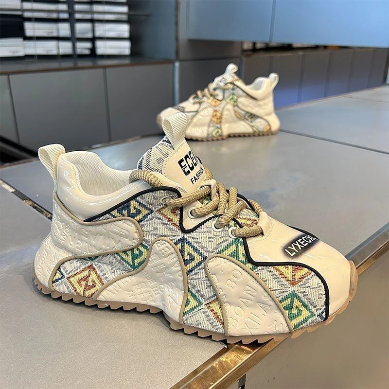 Luxury Retro Mens Chunky Sneakers Original Design Embroidery Denim Printing High Street Male Casual Shoes tenis masculino trend 3