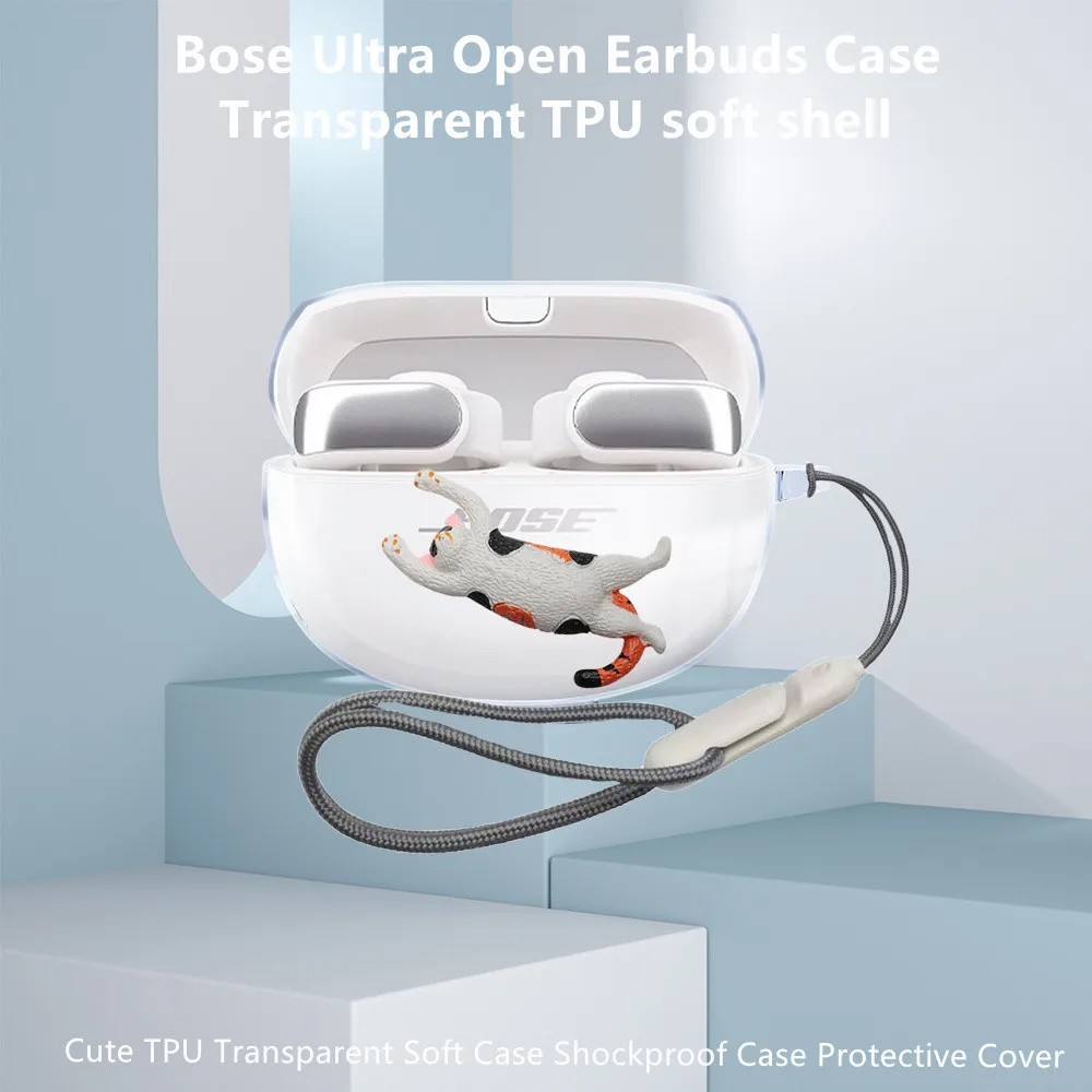 Per Bose Ultra Open Earbuds Custodia Trasparente Custodia Morbida Cute Cat Piggy Lanyard Custodia Antiurto Bose Custodia Protettiva Ultra Aperta