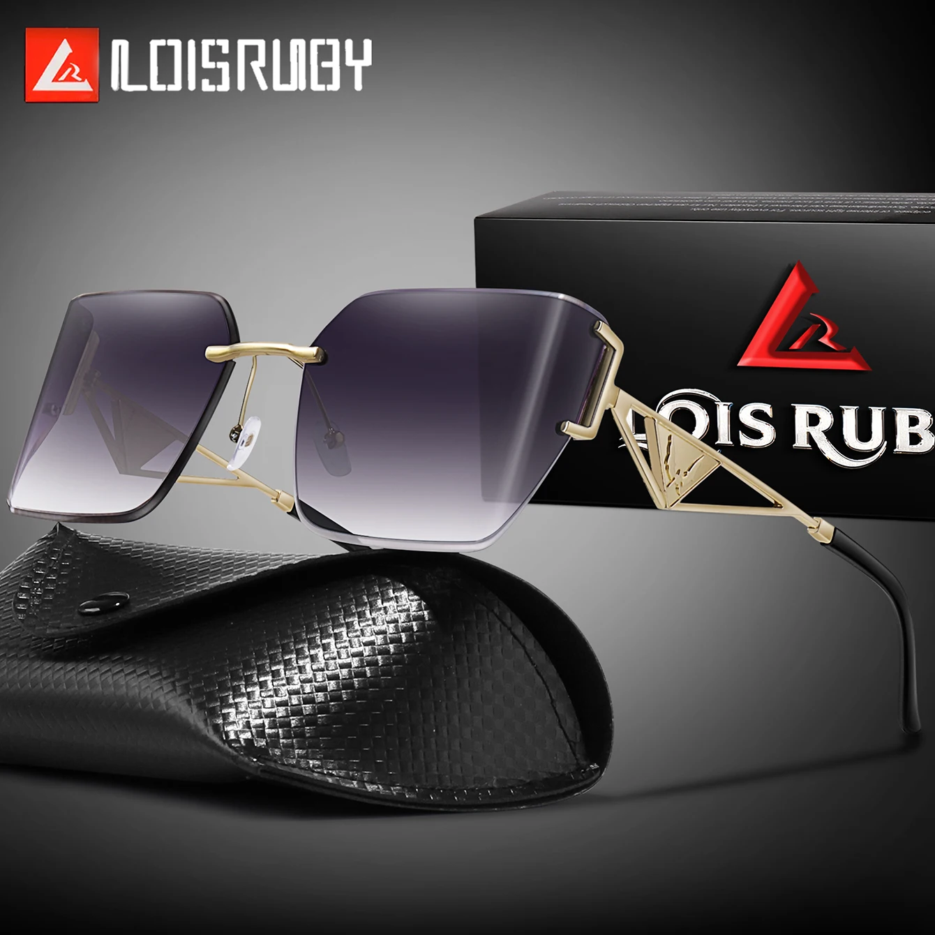 Luxury Metal Cycling Sunglasses Big Rimless Cut Square Curved Women Men Daily Outfit Design Triangle Famous Shades With case