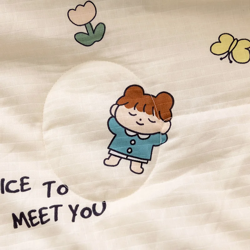 Children's Kindergarten Summer Quilt Soft Cotton Cartoon Air-conditioning Quilt Waffle Double-layer Breathable Yarn Baby Bedding