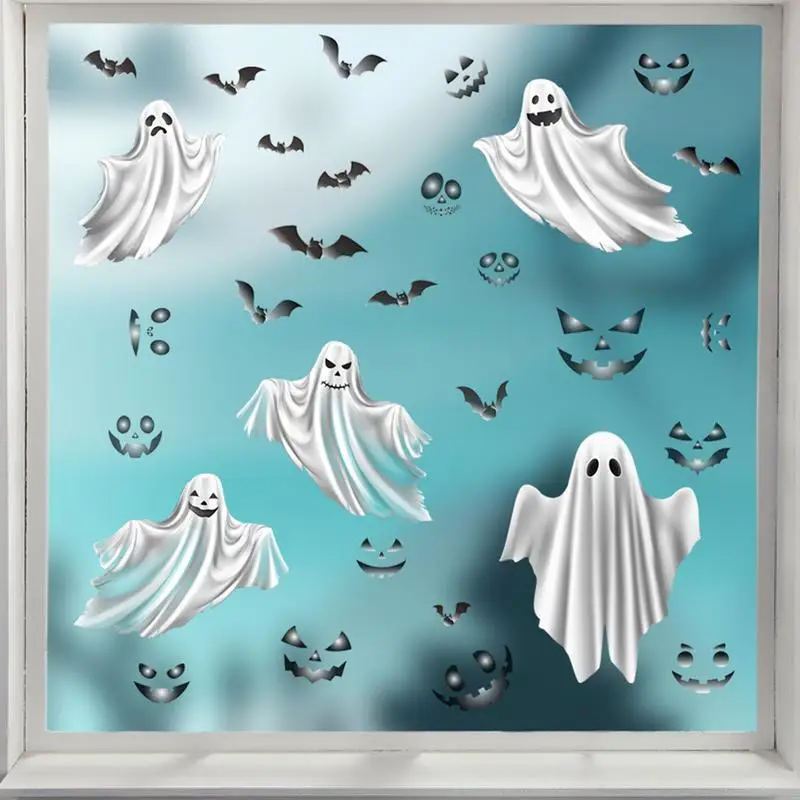 Glow In The Dark Halloween Decals Bat Ghost Window Clings Night Glow DIY Wall Decal Removable For Home Halloween Wall Decoration