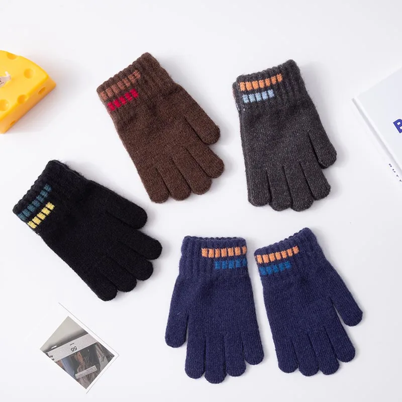 Snow Gloves Kids Winter Boys Knitted Full Finger Mittens 5-12Y
