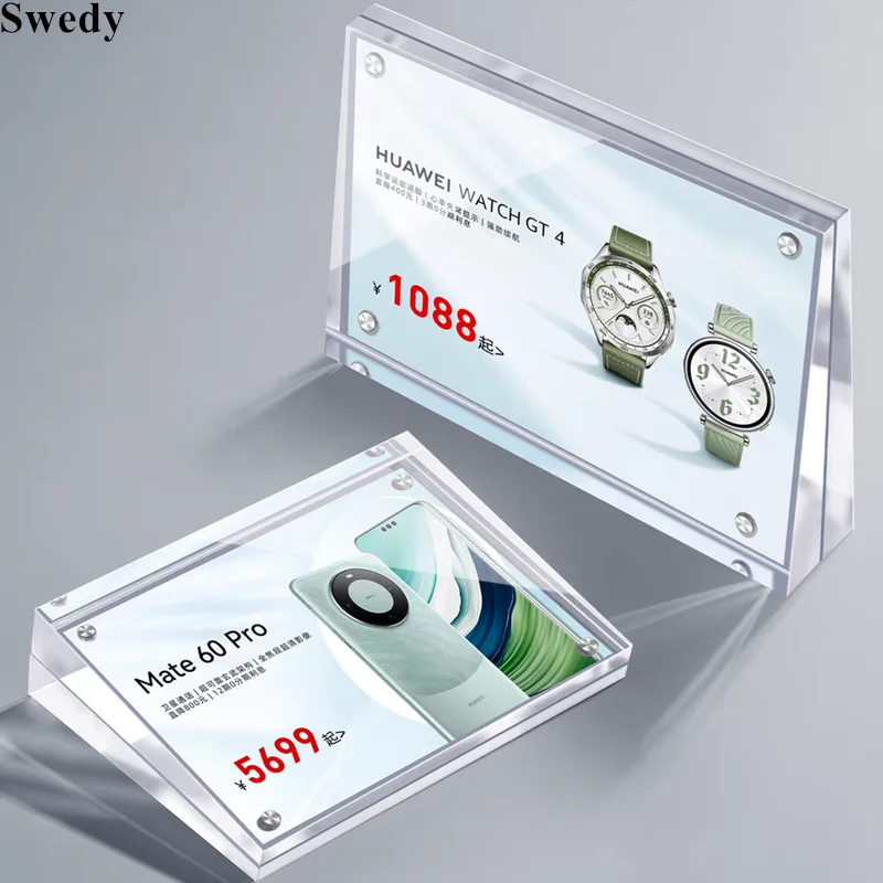 90x55mm 경사 자기 아크릴 사인 홀더 디스플레이 스탠드 테이블 번호 이름 카드 홀더 블록 메뉴 가격 라벨 종이 태그