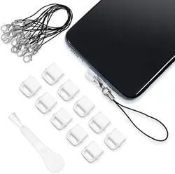 Universal Dust Plug and Charging Port Cleaning Set with Lanyard and Brush (White Suit)