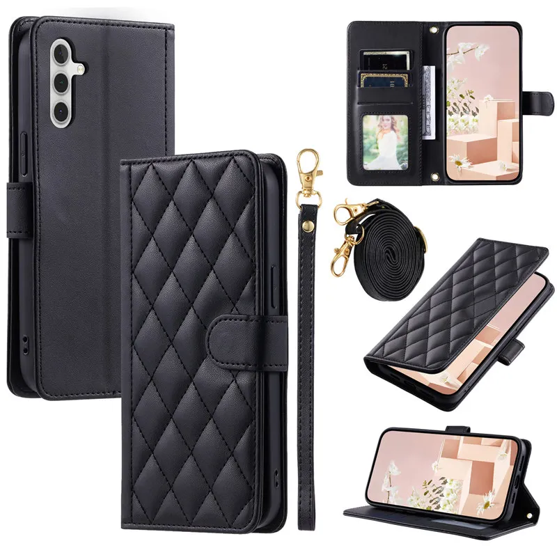 Premium Flip Leather Phone Case with Lanyard and Wallet Card Holder