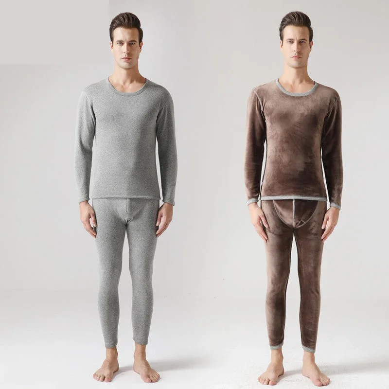 Thermal Underwear Set Men Winter Long Johns Velvet Tops Pants