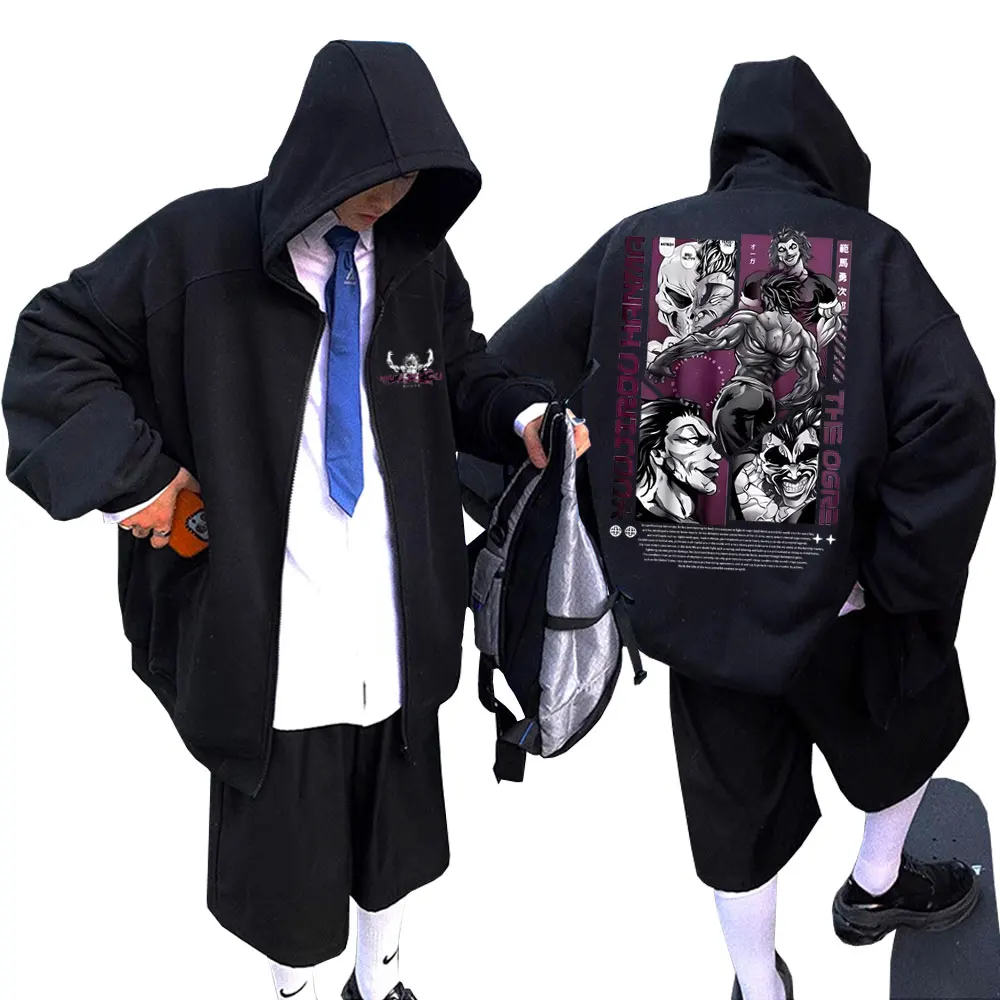 

Japanese Anime Baki The Grappler Yujiro Hanma The Ogre Graphic Zipper Hoodie Men Manga Cartoon Zip Up Jacket Male Casual Hoodies