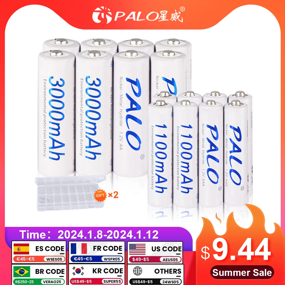Batteria Ricaricabile Palo 1.2V Aa Batterie Ricaricabili Aaa Da 1.2V Con Caricabatterie Aa Intelligente Per Batteria Aaa Aa Ni-Mh Da 1.2V