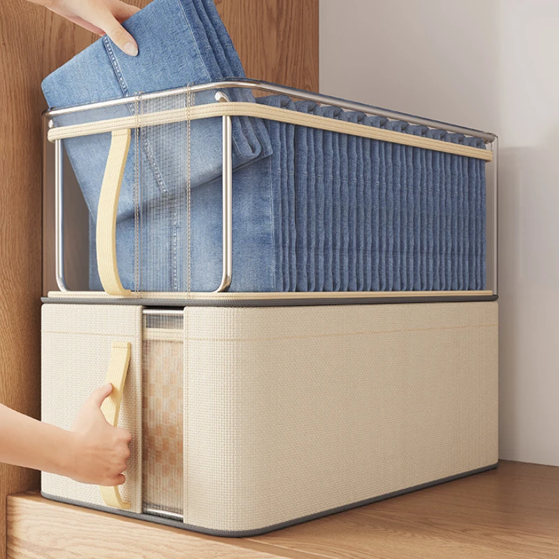 Wardrobe Storage Box Oxford Cloth Storage Box with Steel Frame Visual Desktop Storage Box Household Clothes Storage Container