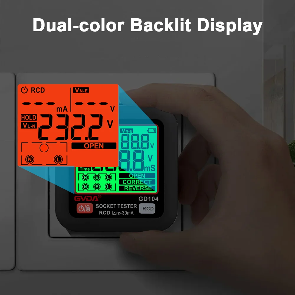 GVDA Digital Socket Tester RCD Leakage Voltage Detection EU Plug Electric Circuit Breaker Finder Ground Neutral Line Phase Check 4