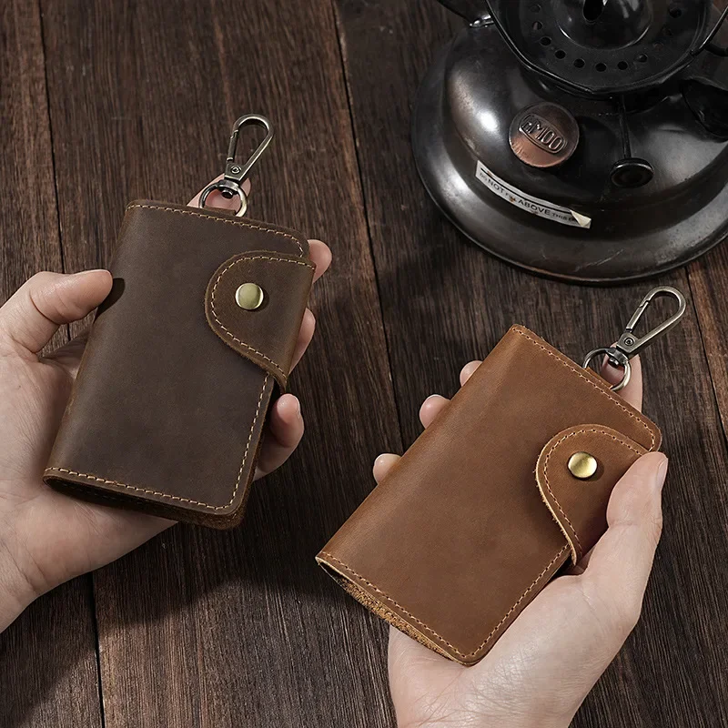 Luxury Leather Key Holder with Card Slot and Integrated Lock Storage