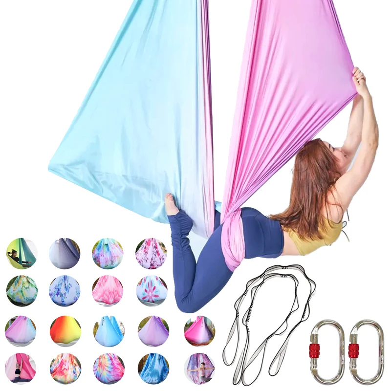 5 Meters Aerial Yoga Hammock Set Elastic Gradient Color Yoga Belt For Indoor Yoga Studio