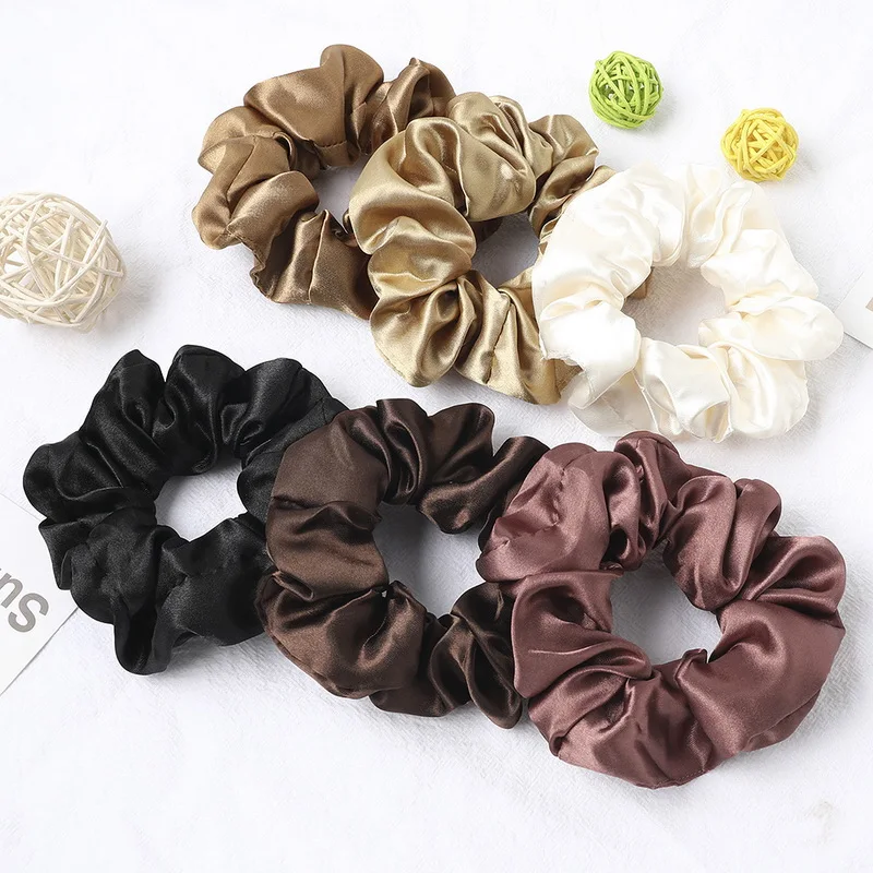 12Color Solid Vintage Satin Scrunchie Elastic Handmade Elastic Hair Bands Ponytail Holder Hair Ties Rubber Girl Hair Accessories