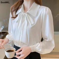 Elegant Office Chiffon Shirts Women 2023 Autumn Winter Long Sleeve Blusas Mujer Korean Style Clothing White Work Tops Blouses