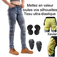 Jean de moto en Kevlar pour femmes, coupe-vent, résistant à l'abrasion, pantalon de protection bleu, pantalon d'équitation tout-terrain, quatre saisons 1