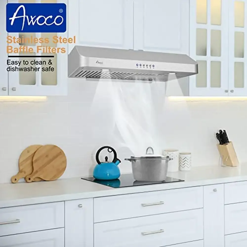 Stainless Steel Under Cabinet Range Hood 900CFM 4 Speeds 30"W Top Vent RH-C06-30 5
