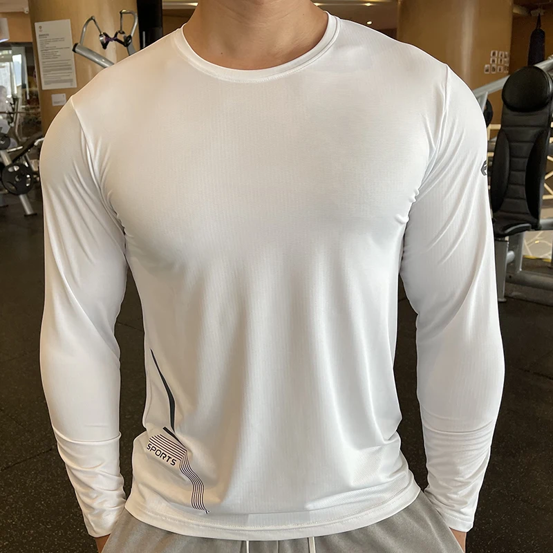 Men Fitness Compression Sport Shirt Running Long Sleeve Upper Clothing Crew Neck Swearshirt Male Rash Guard Wicking compression t shirt sport t shirt running t shirts fitness clothes running t shirt men undershirts