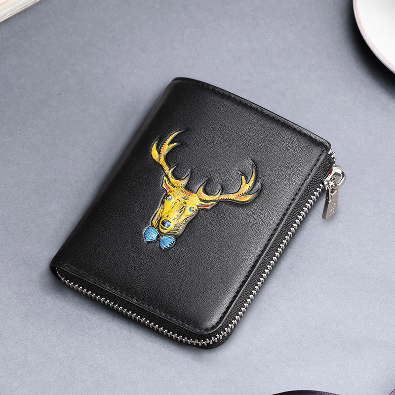 Men's wallet leather new 2022 tide brand short wallet coin purse luxury card holder money clip Coin purses deer head pattern