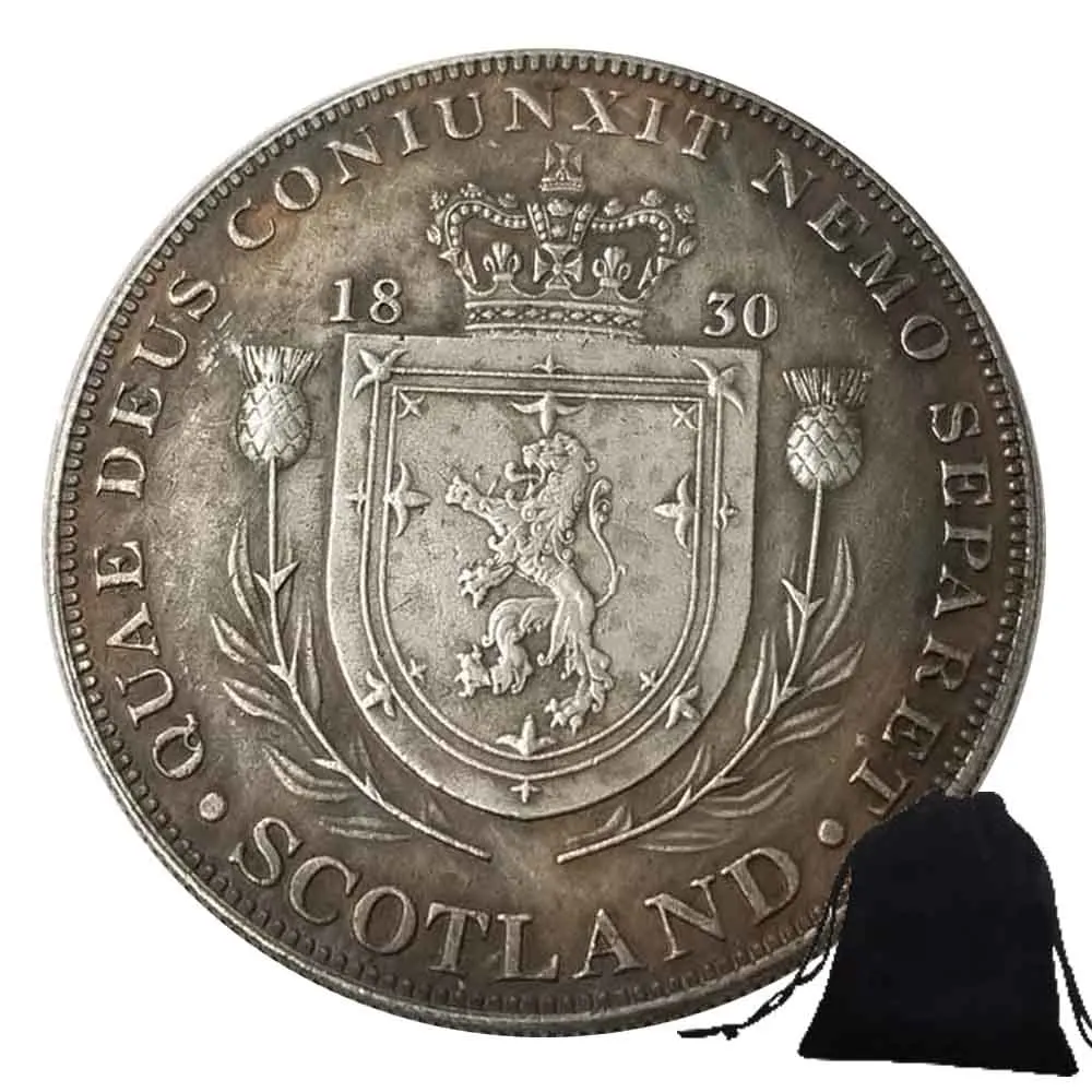 

1830 United Kingdom Art Challenge Coin British Scottish Shield Crown Coins Carved Europe Pocket Lucky Coin Memory Coin+Gift Bag