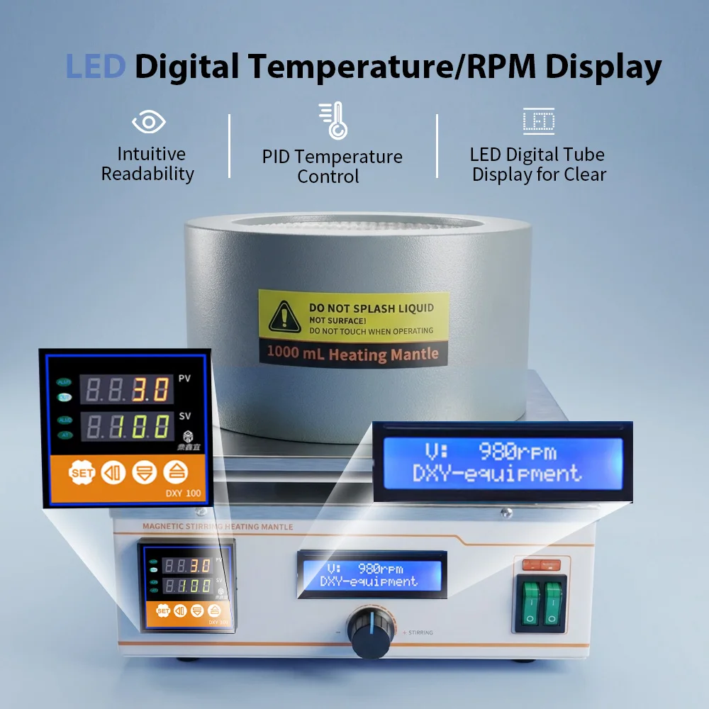 2 in 1 Digital Electric Heating Mantle 1000ml Magnetic Stirrer Hot Plate Lab The