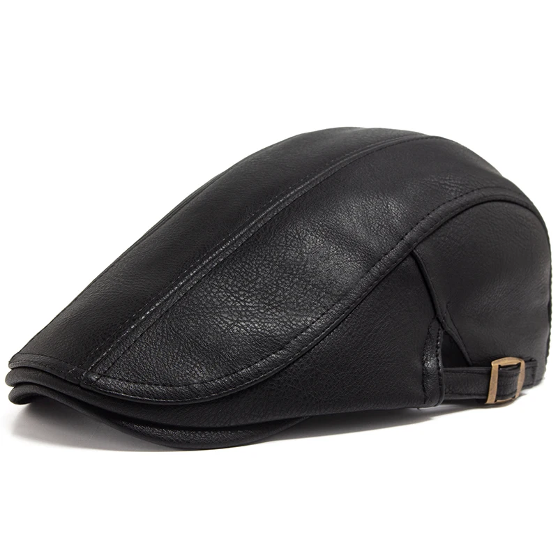 Chennuo Berretto In Pelle PU Autunno Inverno – Unisex, Regolabile 56-60 Cm, Fodera In Pile, Colore Nero/Marrone